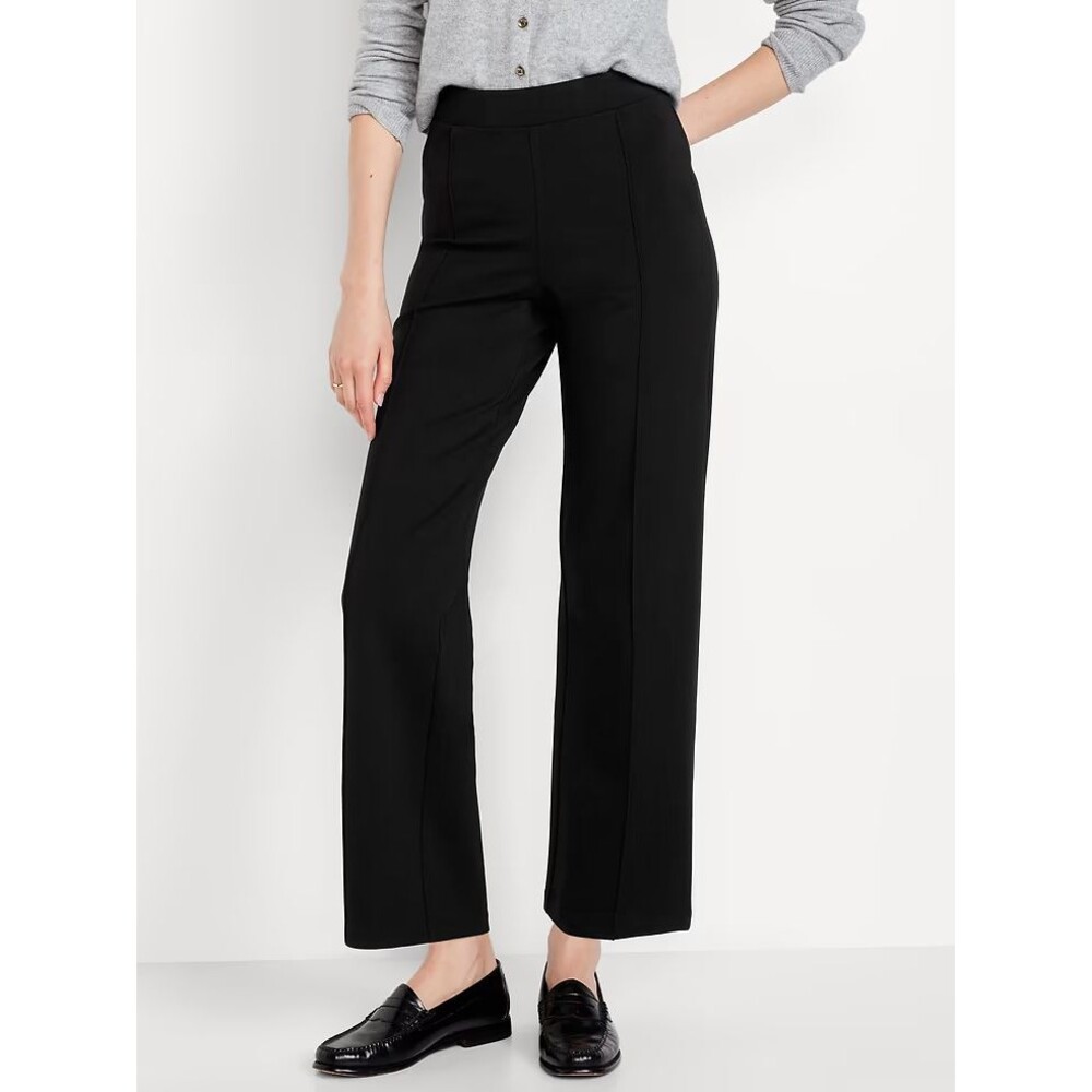 Old Navy Stevie Straight Leg Pants Women M Petite Black Ponte Knit Pintuck NEW